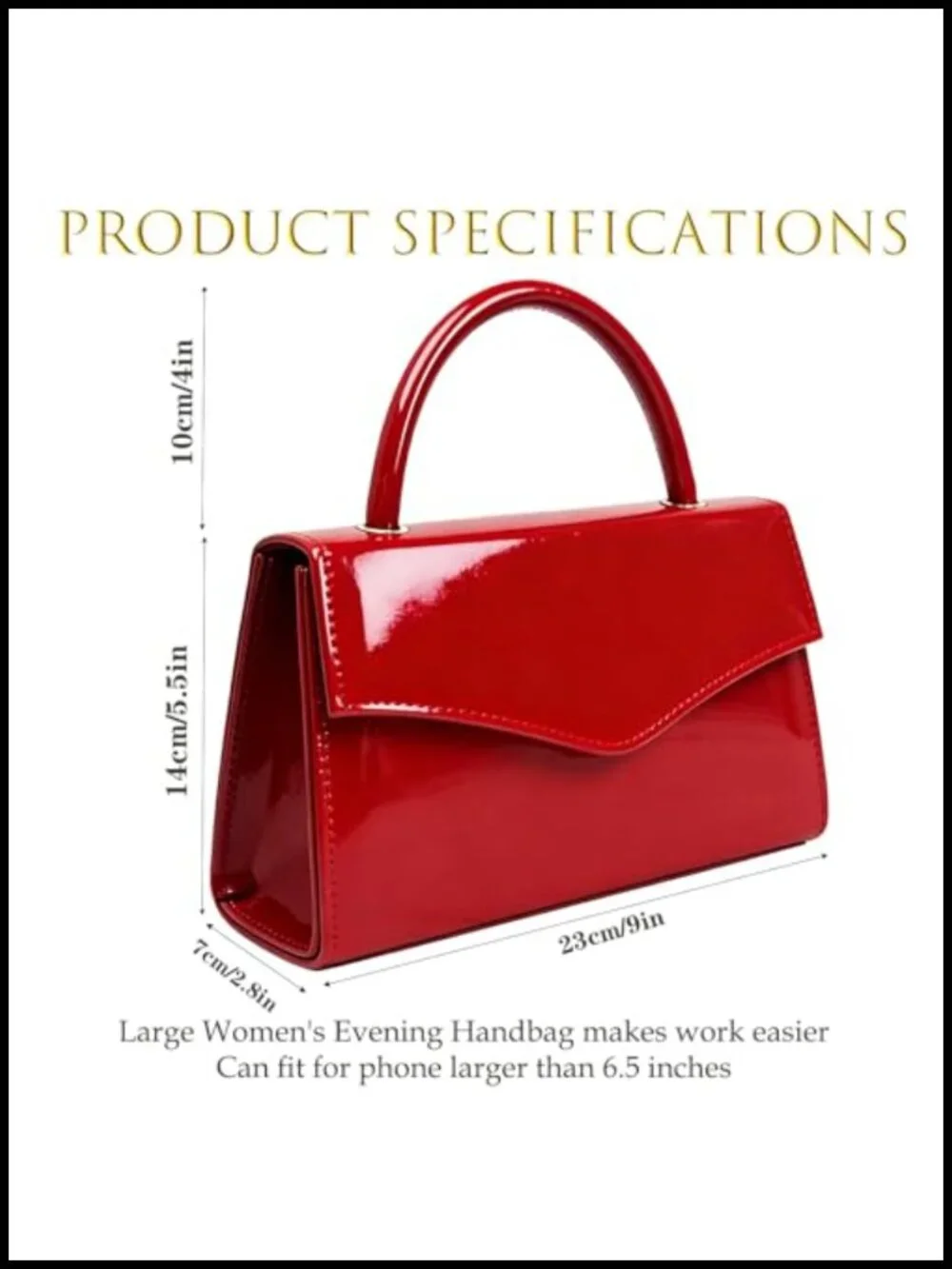 Patent Leather Evening Clutch Magnetic Closure Removable Chain Strap